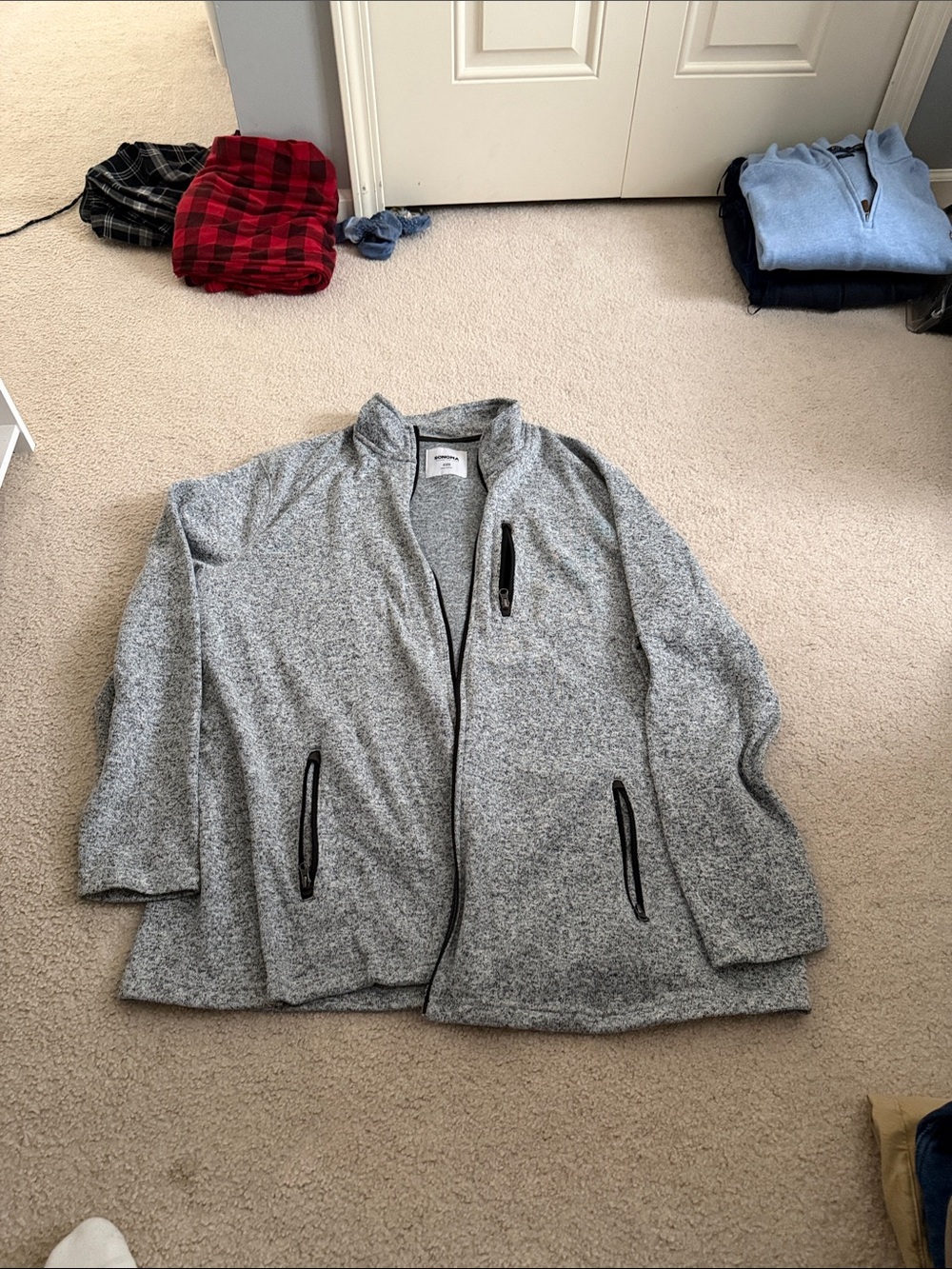 Sonoma Heather Gray Full-Zip Jacket with Black Trim